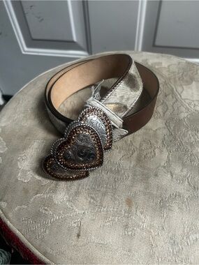 Vintage Street Ahead Women’s Heart Concho Belt in Metallic Cream and Brown Sz S